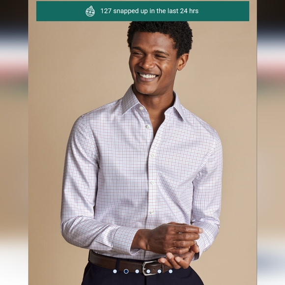 Charles Tyrwhitt Non-Iron Royal Oxford Windowpane Check Classic Fit Shirt - 17 - Picture 6 of 10